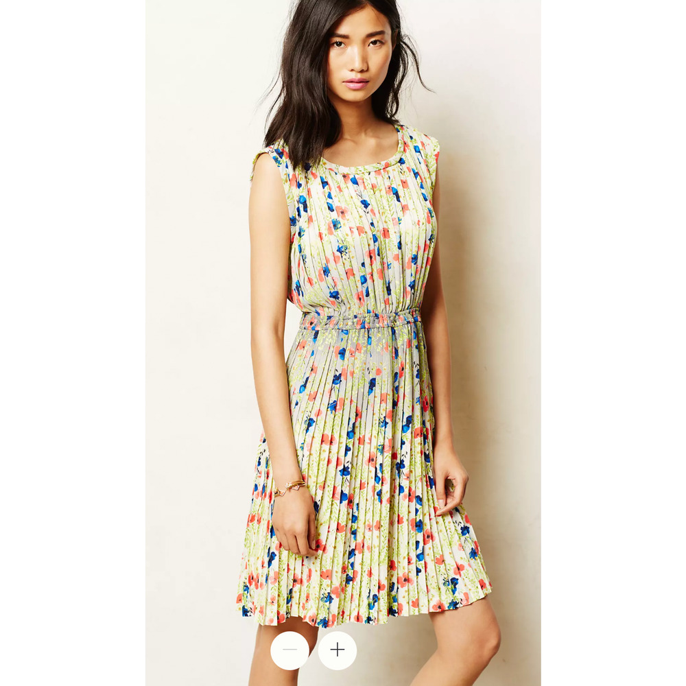 NEW! Anthropologie S Meadowlight $228 Pleated Dress Fit&Flare Elastic Waist - Picture 12 of 15